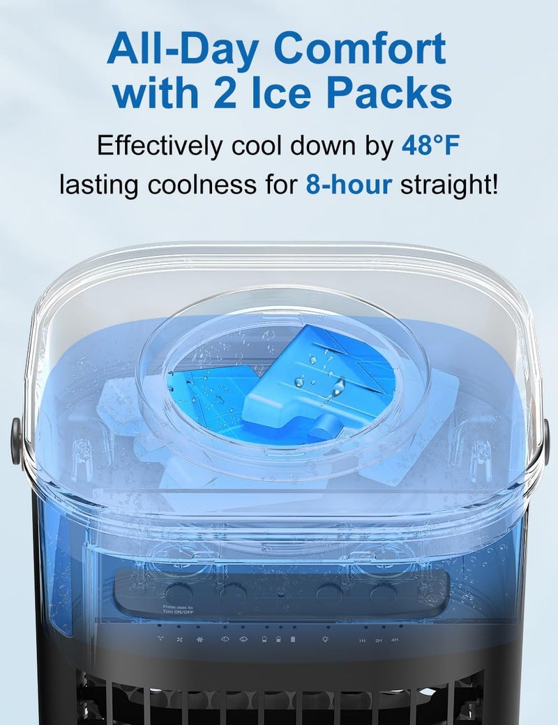 Slkdrft 3-IN-1 Portable Air Conditioners, 5400mAh Built-In Battery Personal Evaporative Air Cooler Fan, Ice Packs & 1200ml Water Tank, 1-7h Timer & Remote, Mini Air Conditioner for Car Desktop Camping - Image 5